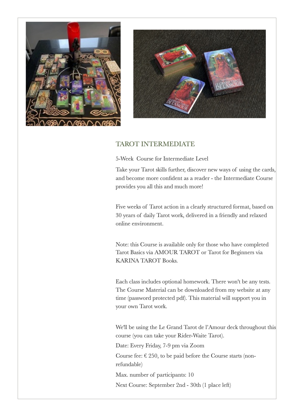 Karina Hubert intermediate tarot course